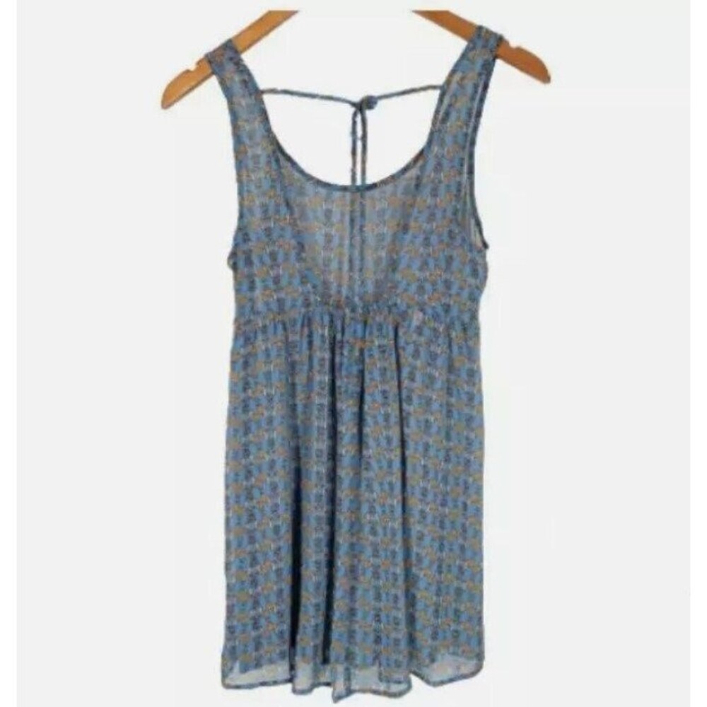 Bongo Babydoll Top NEW M Blue with Yellow Gold Turtles Sheer Sexy Back NWT - Picture 3 of 7